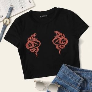 SHEIN Snakes Black Cropped Top